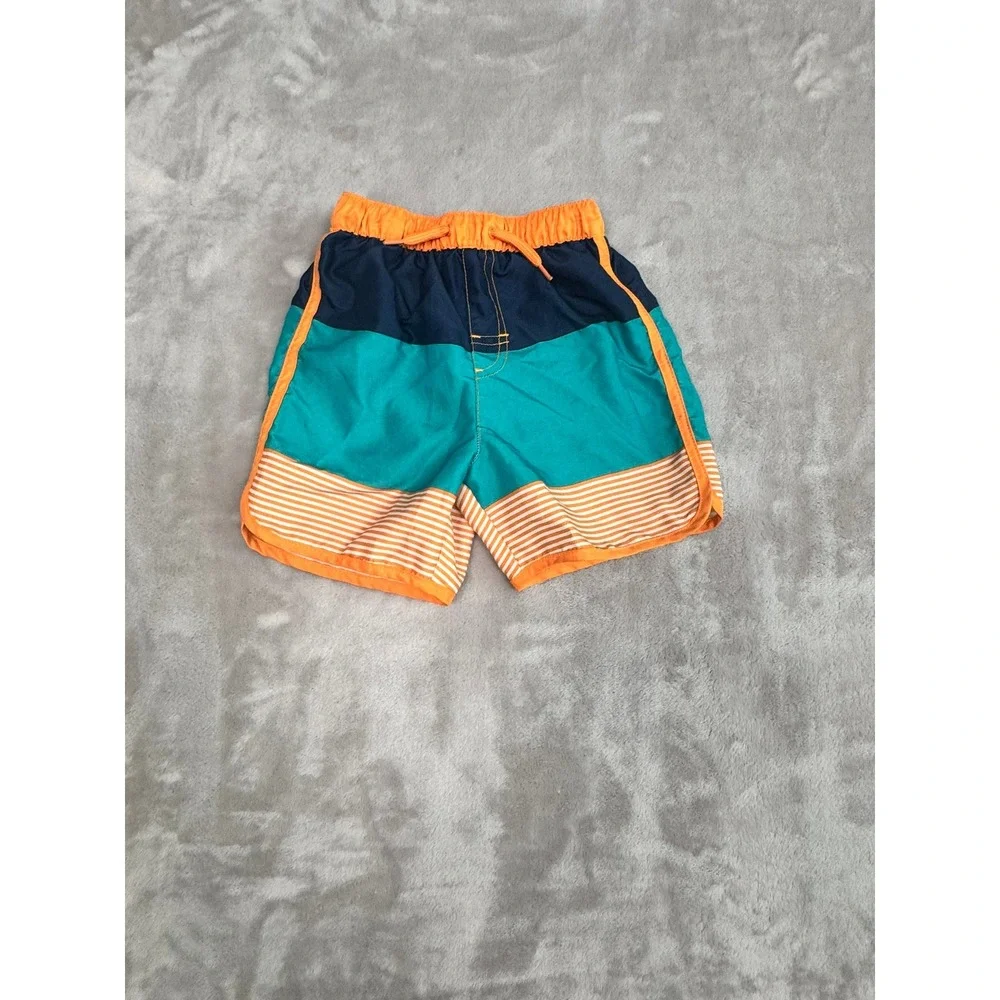 Wonder Nation Boys Colorblock Swim Trunks Orange Teal Navy Size 3T‎